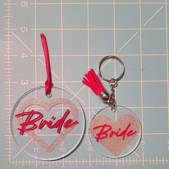 Bride Christmas ornament and matching Keychain set, red and silver glitter - Picture 1 of 3